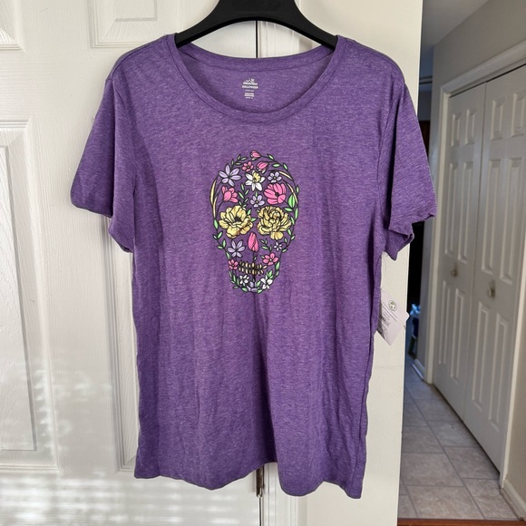 Way To Celebrate Tops - Way to Celebrate L (12-14) Purple Flower Skull Graphic Tee Halloween